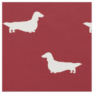Tecido Silhuetas de Dachshund de Cabelo Longo Vermelho e