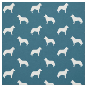 Tecido Silhuetas de Husky Siberiano Padrão Azul e Branco