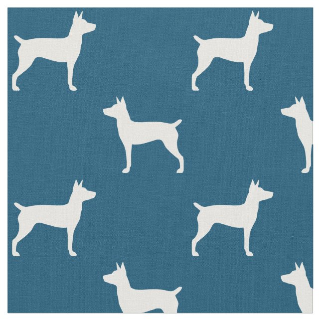 Tecido Silhuetas de Rat Terrier Padrão Azul e Branco (Detalhe)