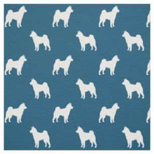 Tecido Silhuetas de Shiba Inu Padrão Azul e Branco