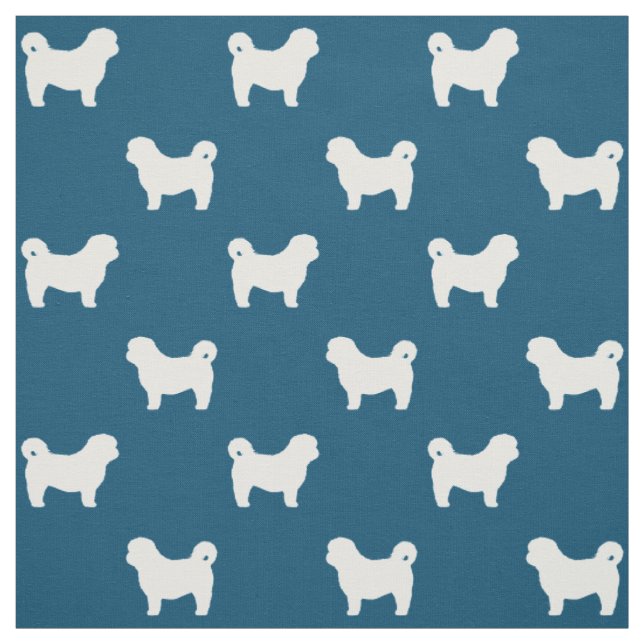Tecido Silhuetas de Shih Tzu Padrão Azul e Branco (Modelo)