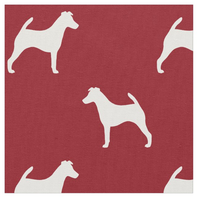 Tecido Silhuetas de Smooth Fox Terrier Vermelho e Branco (Detalhe)