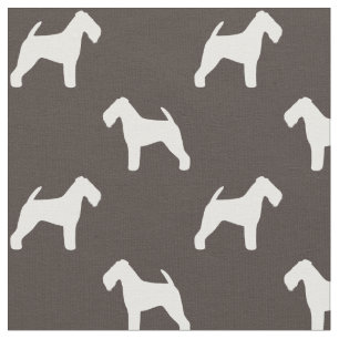 Tecido Silhuetas de Welsh Terrier Cinza e Branco Padroniz