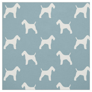 Tecido Silhuetas de Wire Fox Terrier Brancas e Azuis