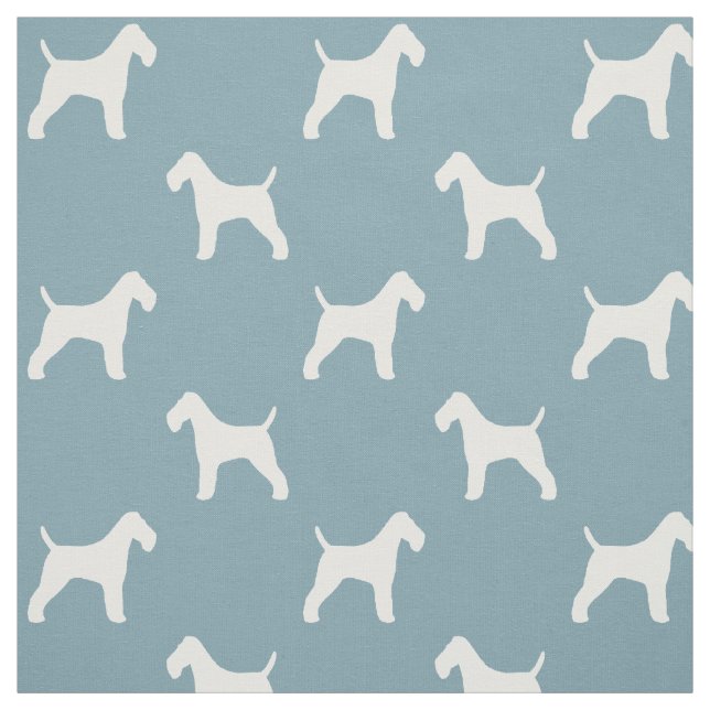 Tecido Silhuetas de Wire Fox Terrier Brancas e Azuis (Modelo)