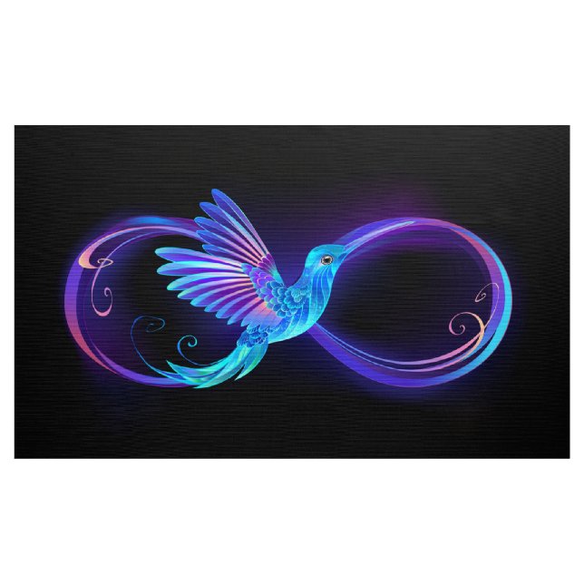 Tecido Símbolo Neon Infinity com Hummingbird brilhante (Jarda)