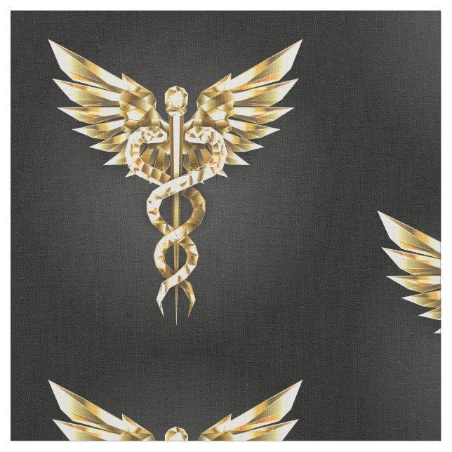 Tecido Símbolo Poligonal Dourado Caduceus (Detalhe)