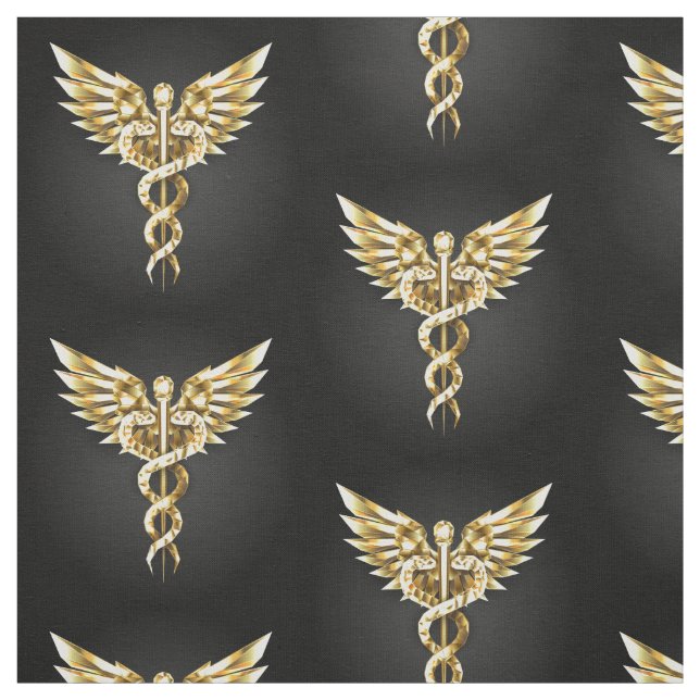 Tecido Símbolo Poligonal Dourado Caduceus (Modelo)