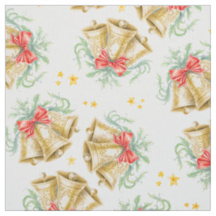 Tecido Sinos dourados de Natal e arcos vermelhos arte aqu