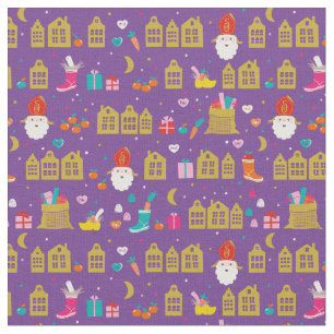 Tecido Sinterklaas conheceu huisjes en kadootjes op paars