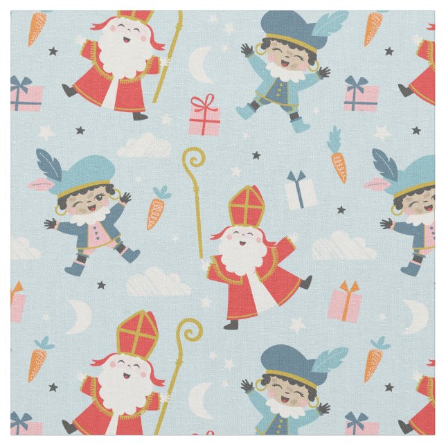 Tecido Sinterklaas e padrão do Piet em Azul (Detalhe)