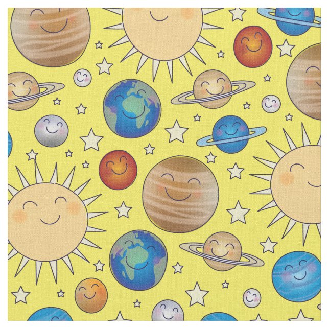 Tecido Sistema Solar Planetas Espaciais Exteriores (Detalhe)