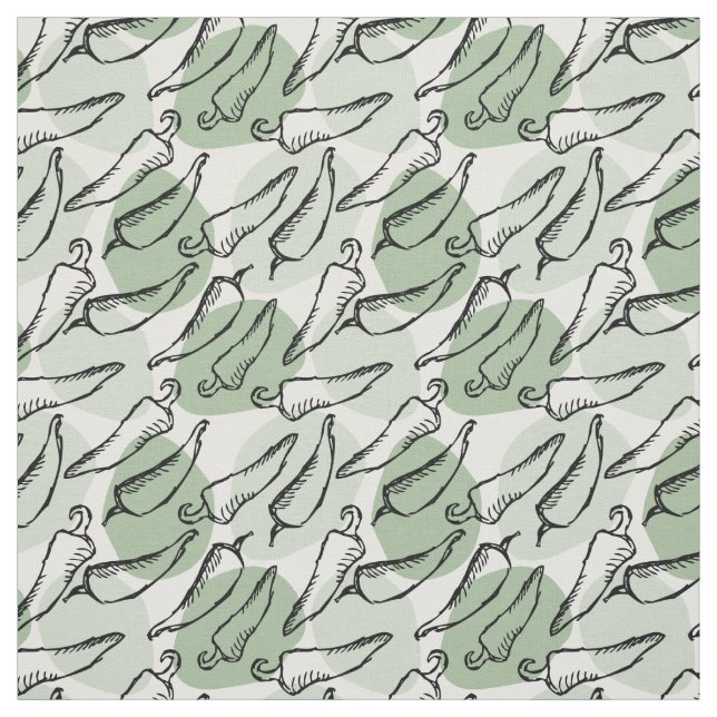 Tecido Sketch Chile Peppers em Verde (Modelo)