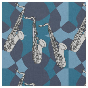Tecido Sketchy Saxophone Pattern Blues