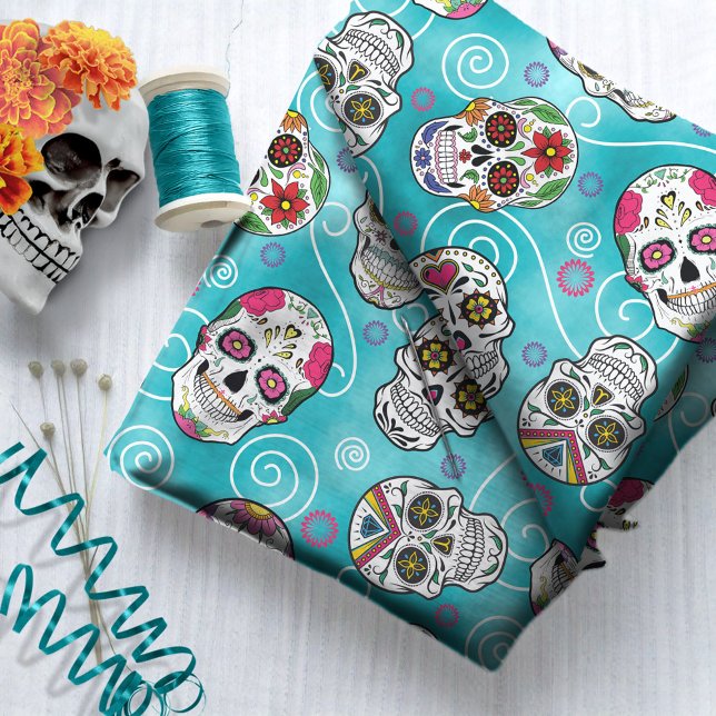 Tecido Skulls and Swirls Turquoise ID725 (Criador carregado)
