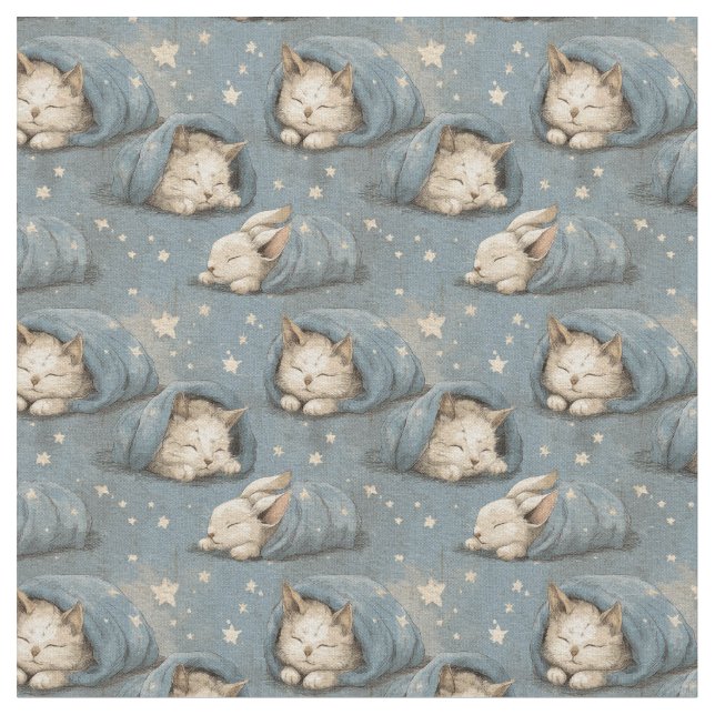 Tecido Sleepy Cats Under Starry Sky Cozy Blue Pattern (Detalhe)