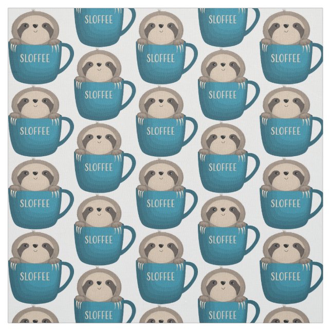 Tecido Sloffee Sloth no Café Mug (Modelo)