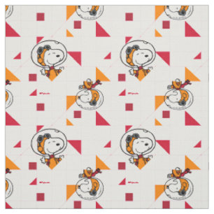 Tecido Snoopy Astronauta Geométrico Branco Brilhante