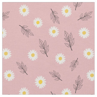 Tecido Soft Pink Daisy Scatter Combed Cotton Fabric