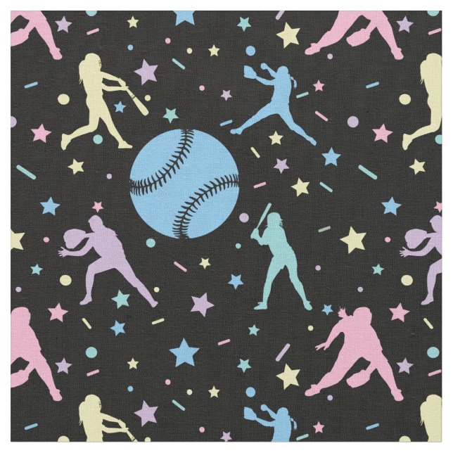 Tecido Softbol Feminino - Jogadoras com Estrelas (Detalhe)
