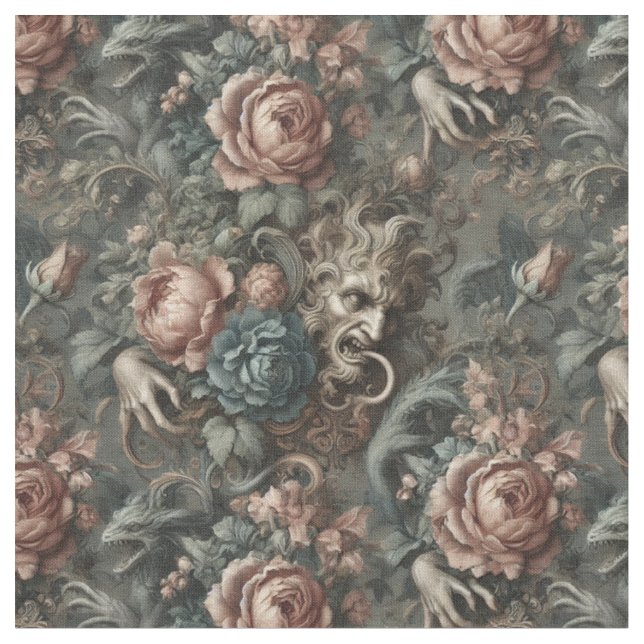 Tecido Sombras de Sangue Ritual - Azulejo Clássico Gótico (Detalhe)