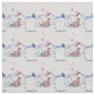 Tecido Sonho de Ursos Polares e Pinguins no Ártico