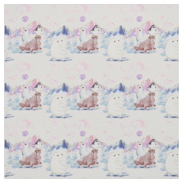 Tecido Sonho de Ursos Polares e Pinguins no Ártico (Modelo)