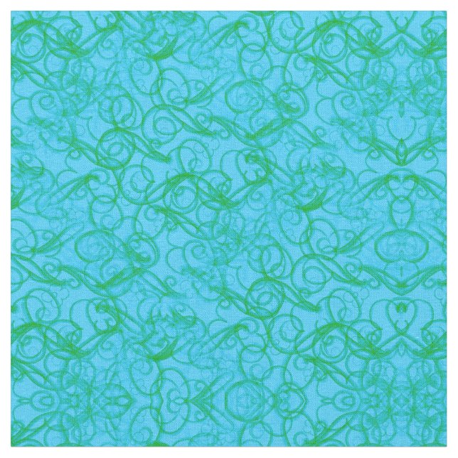 Tecido Squiggles & redemoinhos verdes & azuis (Detalhe)
