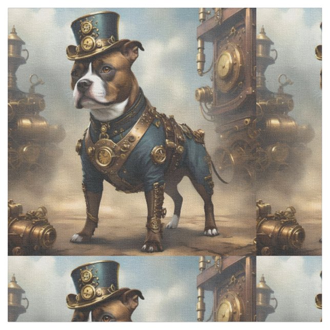 Tecido Staffordshire Bull Terrier Steampunk, (Detalhe)