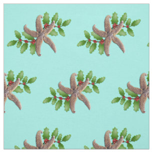 Tecido Starfish e Holly Pattern Praia Natal Seafoam