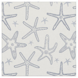 Tecido Starfish Sea Life Blue and White Patterno