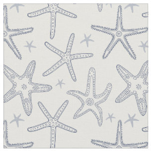 Tecido Starfish Sea Life Blue and White Patterno
