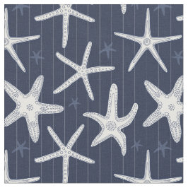 Tecido Starfish White e Marinho Blue Stripes Beach