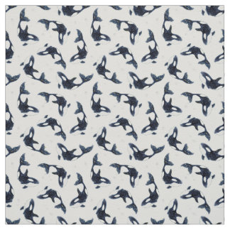 Tecido Starry Ocean Orca Whales Dreamy Blue Design