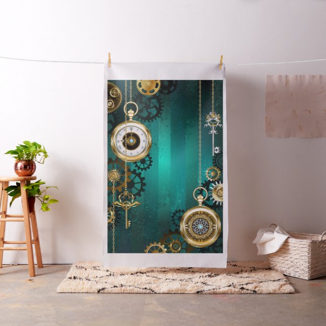 Tecido Steampunk Jewelry Watch em um fundo verde (In Situ)