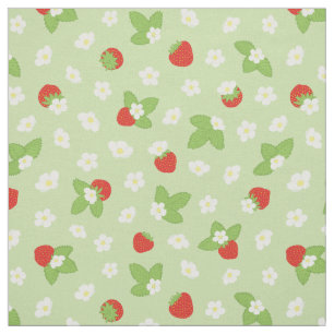 Tecido Strawberry Floral Green Red Dopamine Impressão