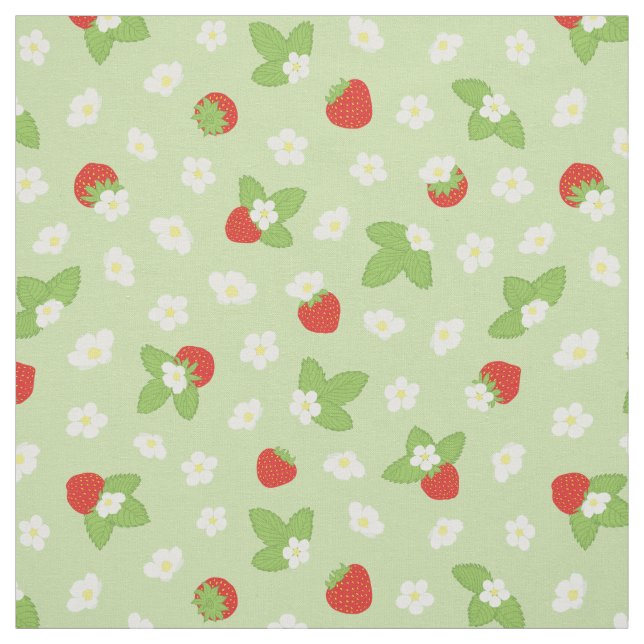 Tecido Strawberry Floral Green Red Dopamine Impressão (Modelo)