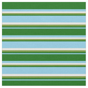 Tecido Stripes Azul-Céu, Verde Escuro, Verde e Branco