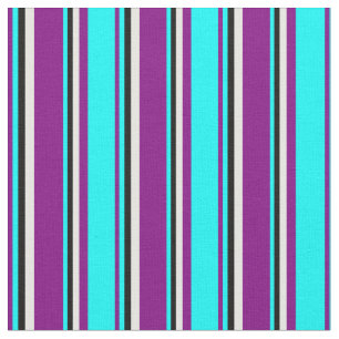Tecido Stripes de creme roxo, ciano, preto e minúsculo