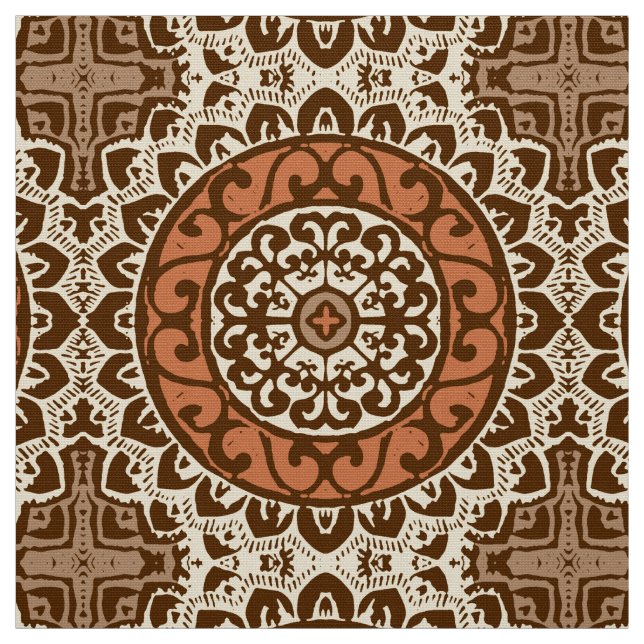 Tecido Sudoeste do Sol Mandala Batik, ferrugem e castanho (Modelo)