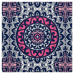 Tecido Sudoeste Sun Mandala, Fuchsia, Marinho e Branco