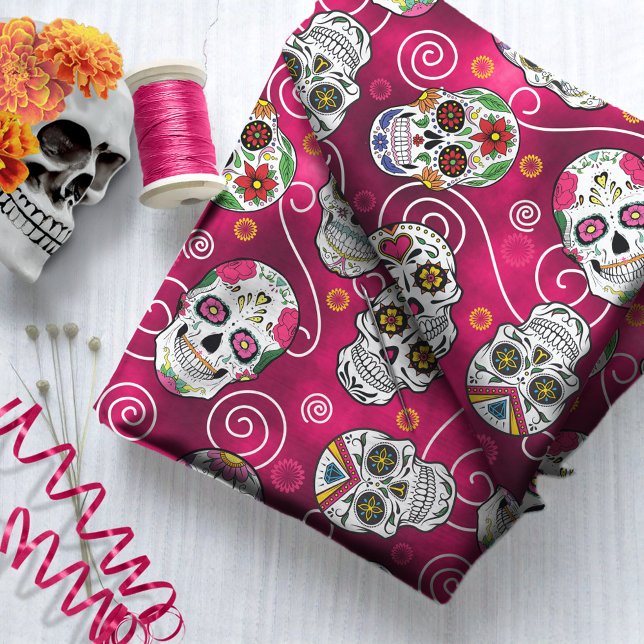 Tecido Sugar Skulls and Swirls Rosa Red ID725 (Criador carregado)