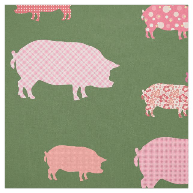 Tecido Suínos Rosa Em Padrões De Fundo Verde (Modelo)