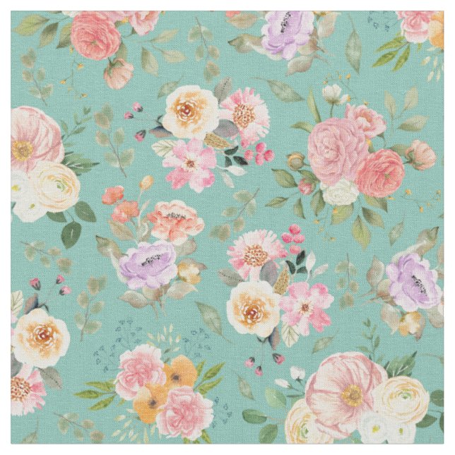 Tecido Summer Boho Floral em Verde (Detalhe)