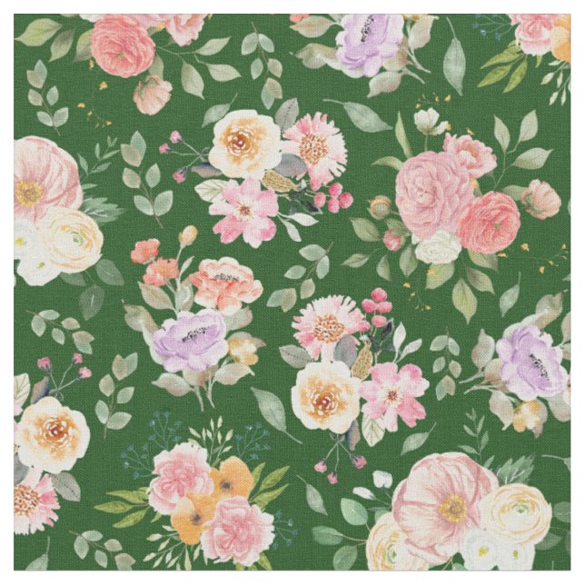 Tecido Summer Boho Floral em Verde Escuro (Detalhe)
