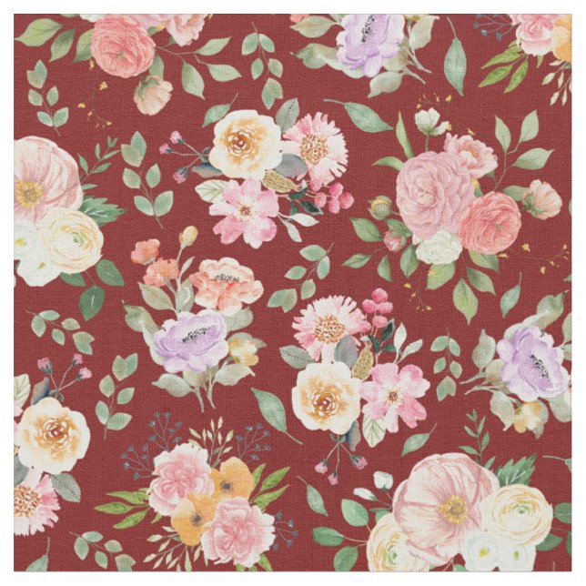 Tecido Summer Boho Floral no Barn Red (Detalhe)