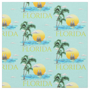 Tecido Summer Florida Sailboat Sunset Coaster Beach