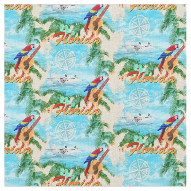Tecido Summer Florida Seaplane Tropical Beach Coastal (Detalhe)