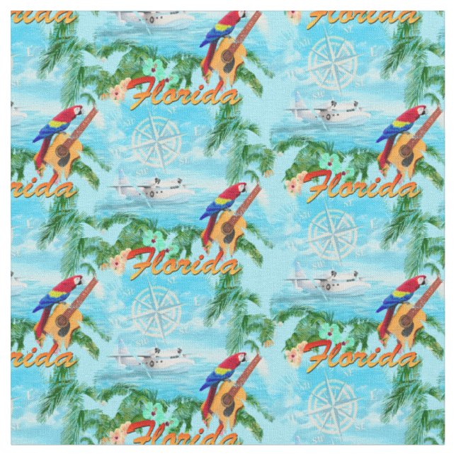 Tecido Summer Florida Seaplane Tropical Beach Coastal (Detalhe)