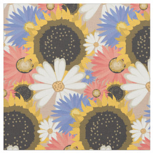 Tecido Sunflower e Daisies Padrão Floral